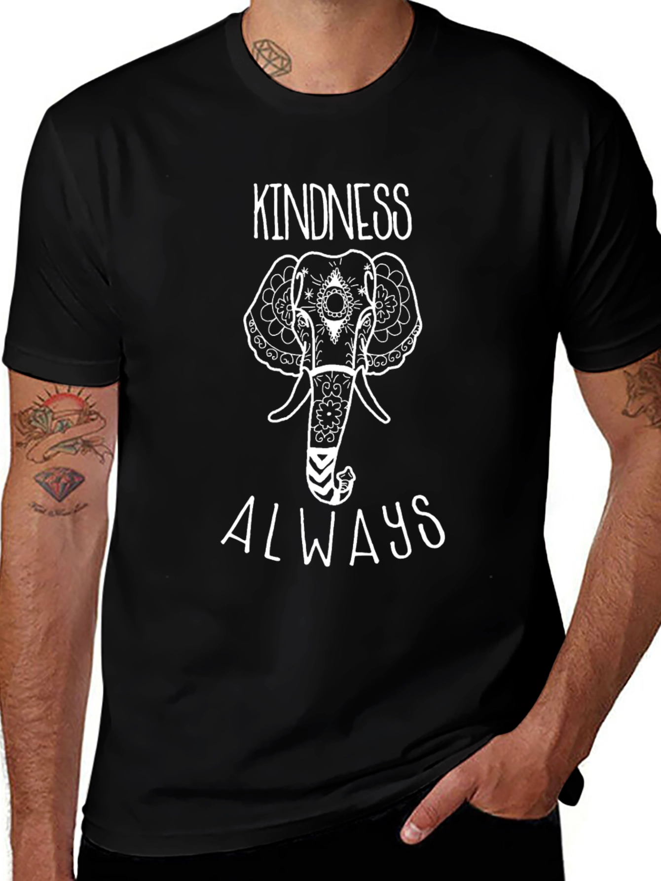 Kindness Always Elephant Graphic Tee - Black