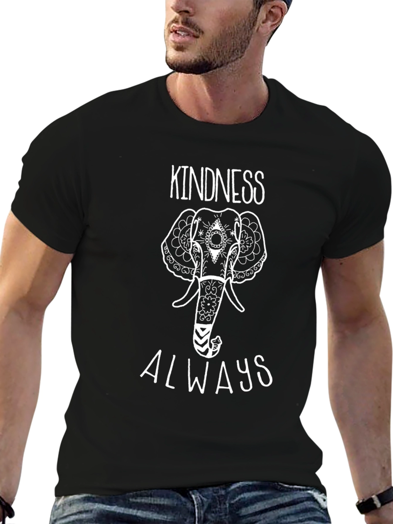 Kindness Always Elephant Graphic Tee - Black