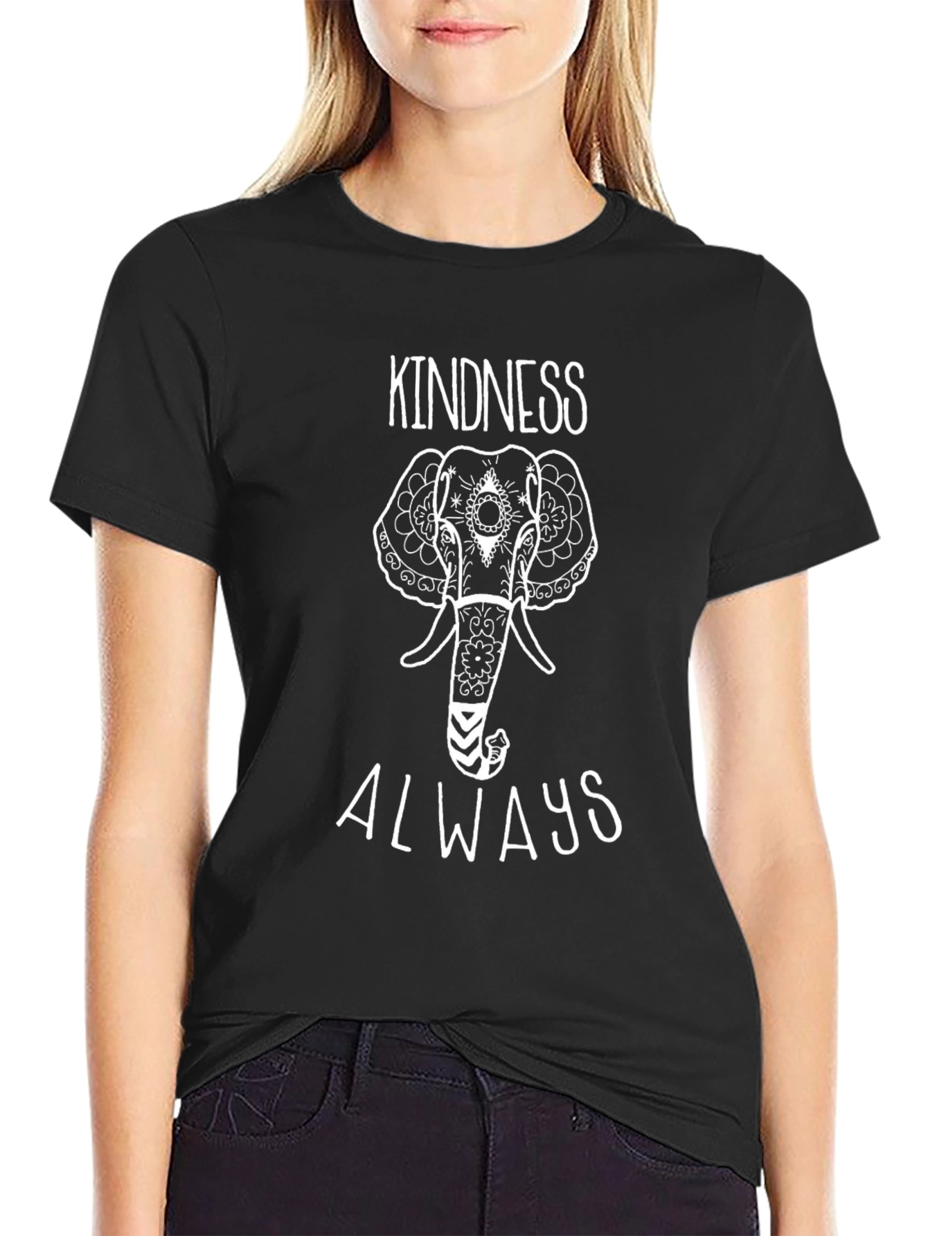Kindness Always Elephant Graphic Tee - Black