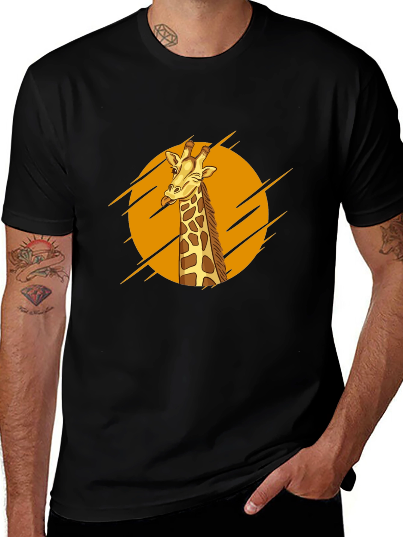 Giraffe Graphic Print Mens Black T-Shirt