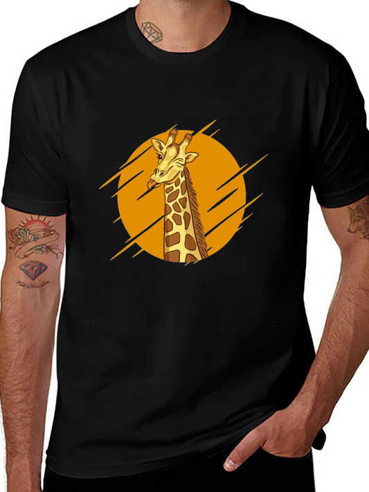 Giraffe Graphic Print Mens Black T-Shirt