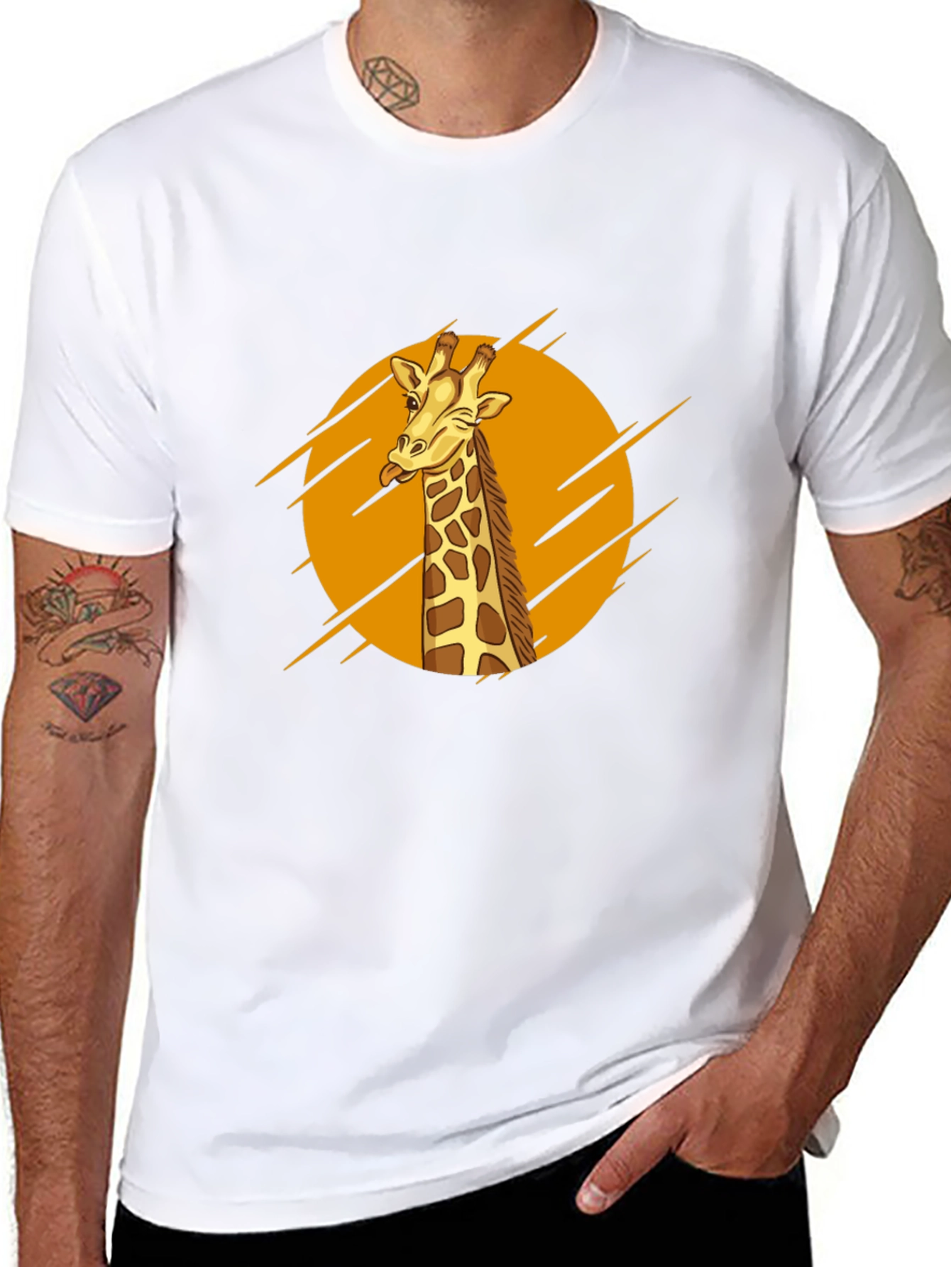 Giraffe Graphic Print Mens Black T-Shirt