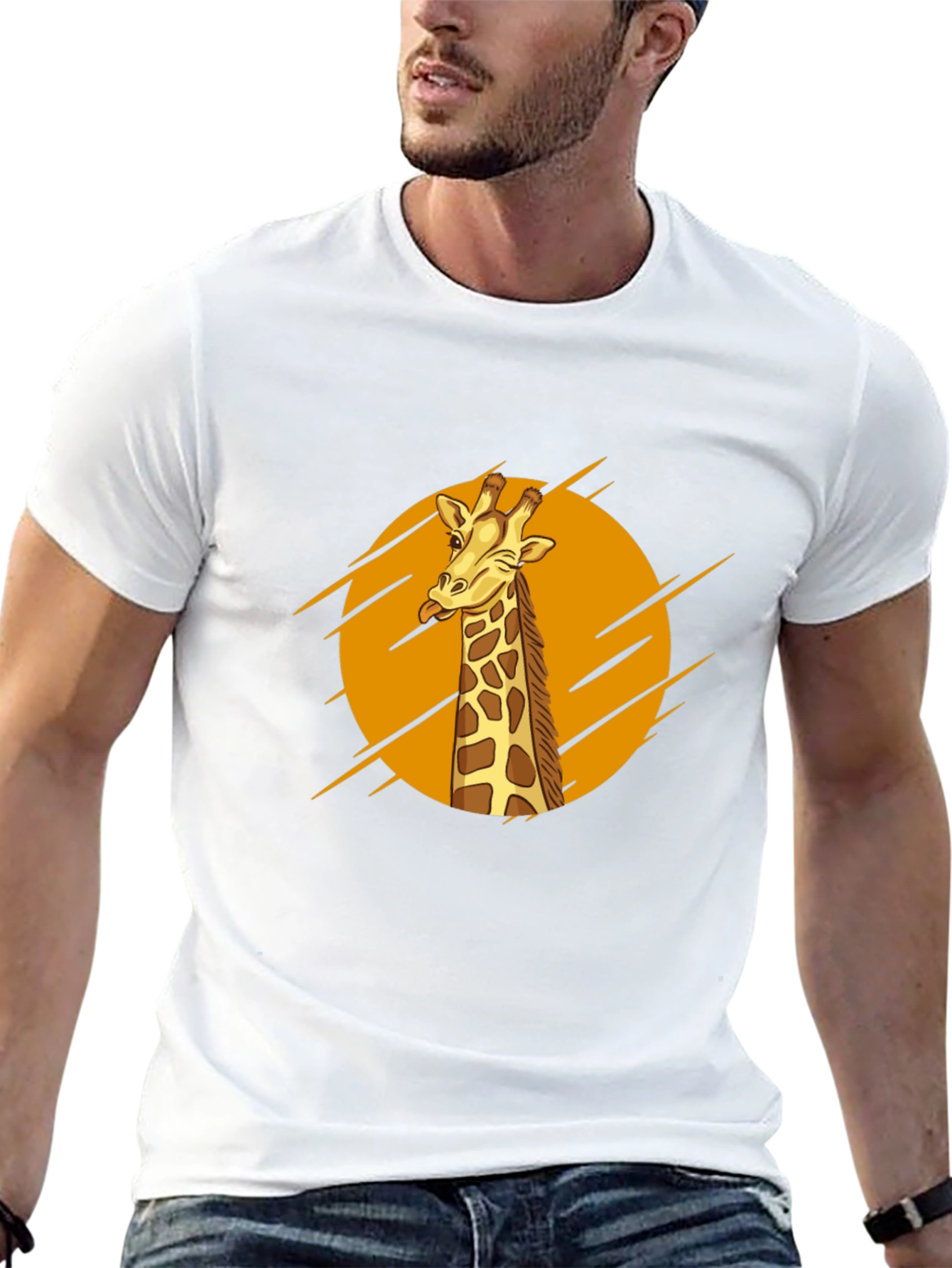 Giraffe Graphic Print Mens Black T-Shirt