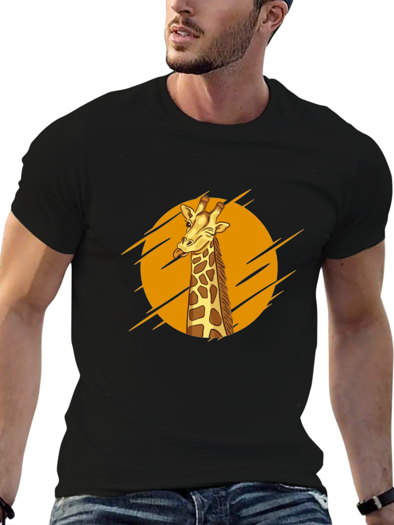 Giraffe Graphic Print Mens Black T-Shirt