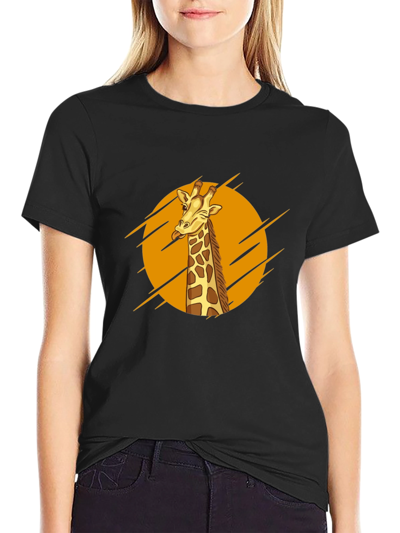 Giraffe Graphic Print Mens Black T-Shirt