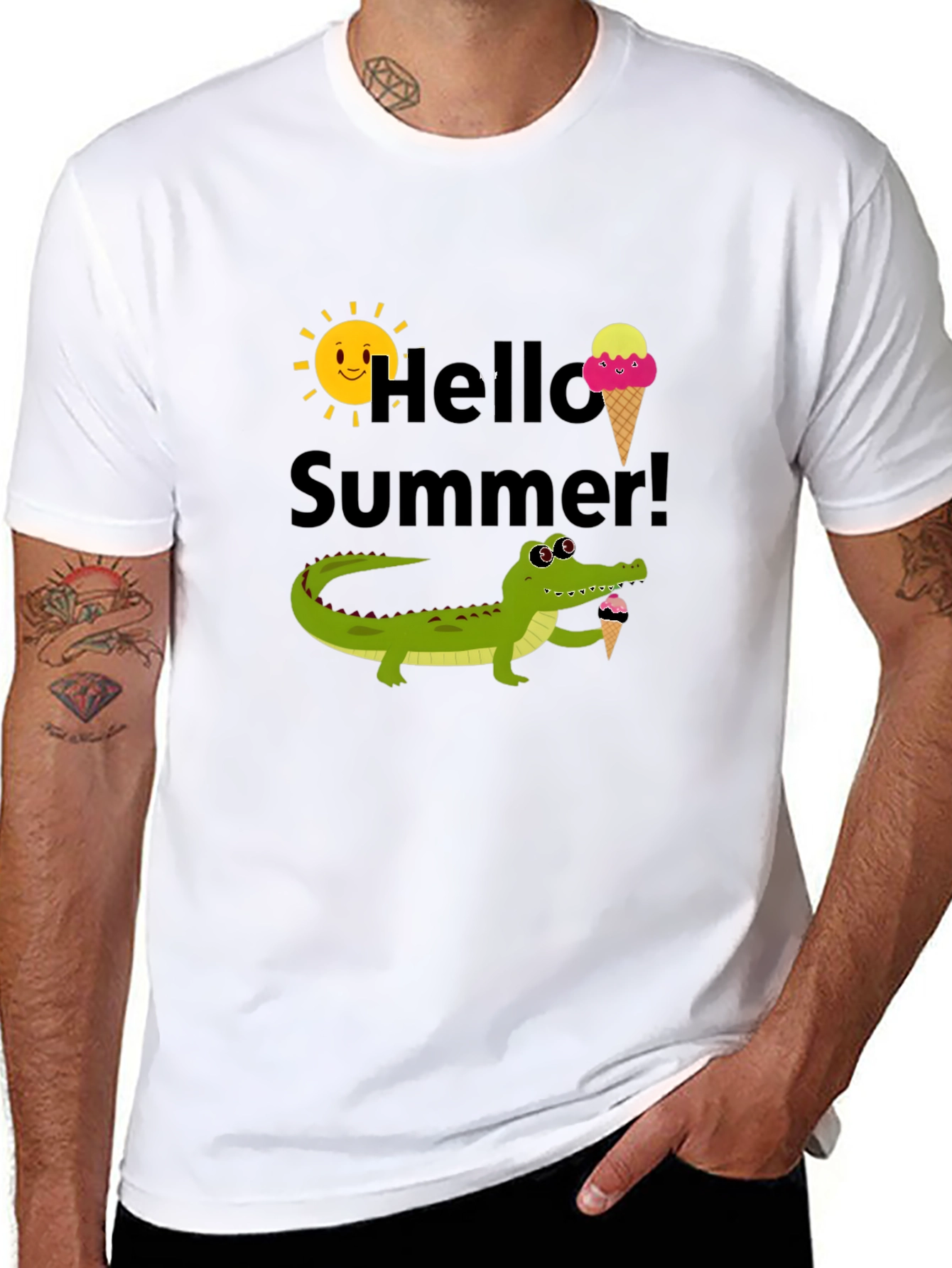 Hello Summer Crocodile Ice Cream Graphic Tee