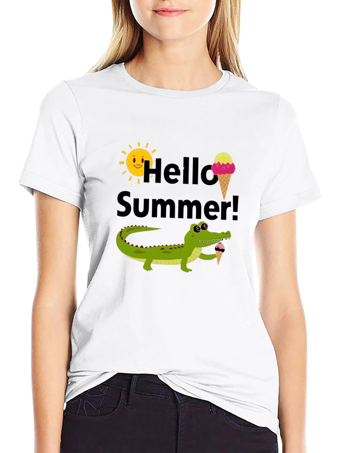 Hello Summer Crocodile Ice Cream Graphic Tee
