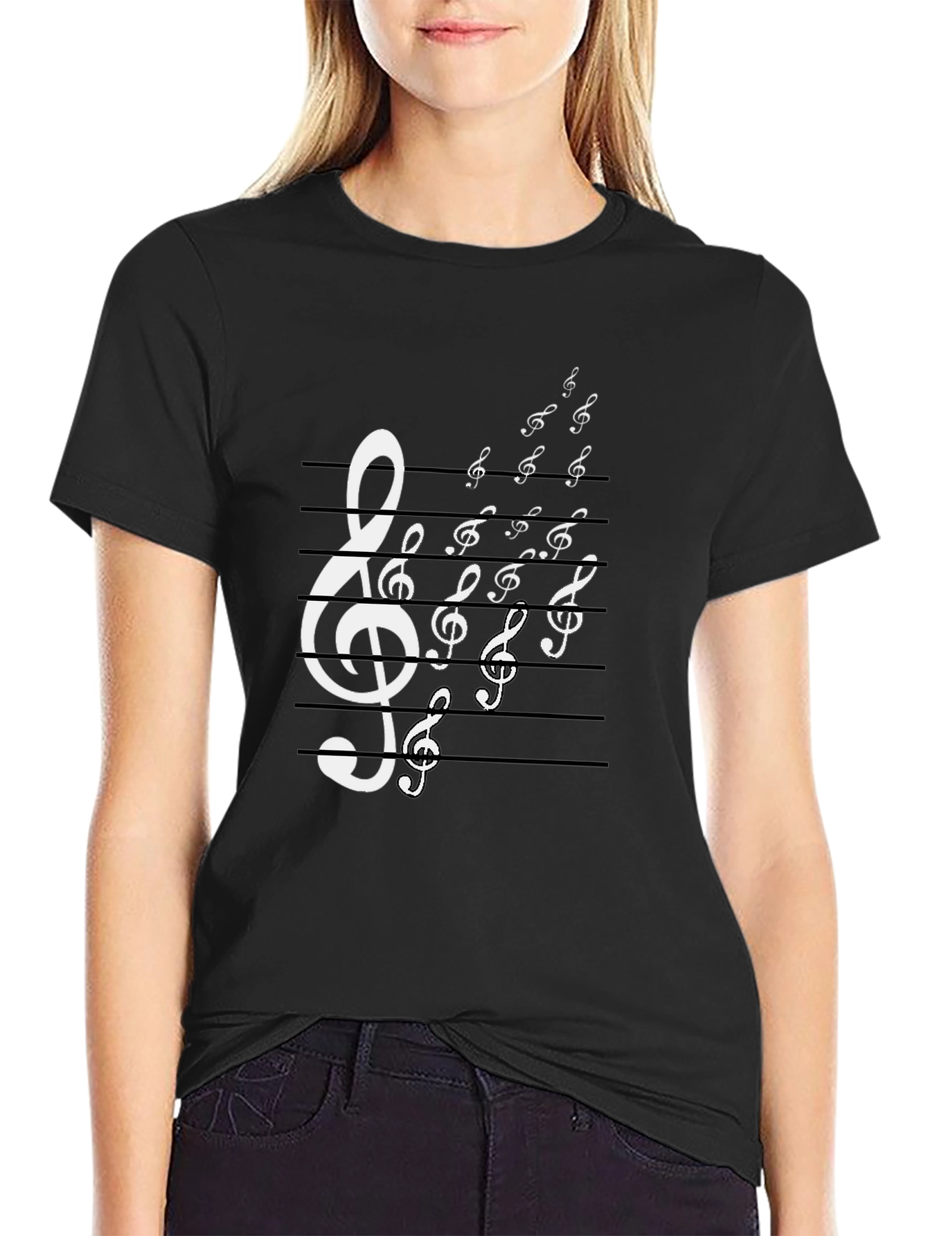 Musical Note T-Shirt - Black Cotton Graphic Tee