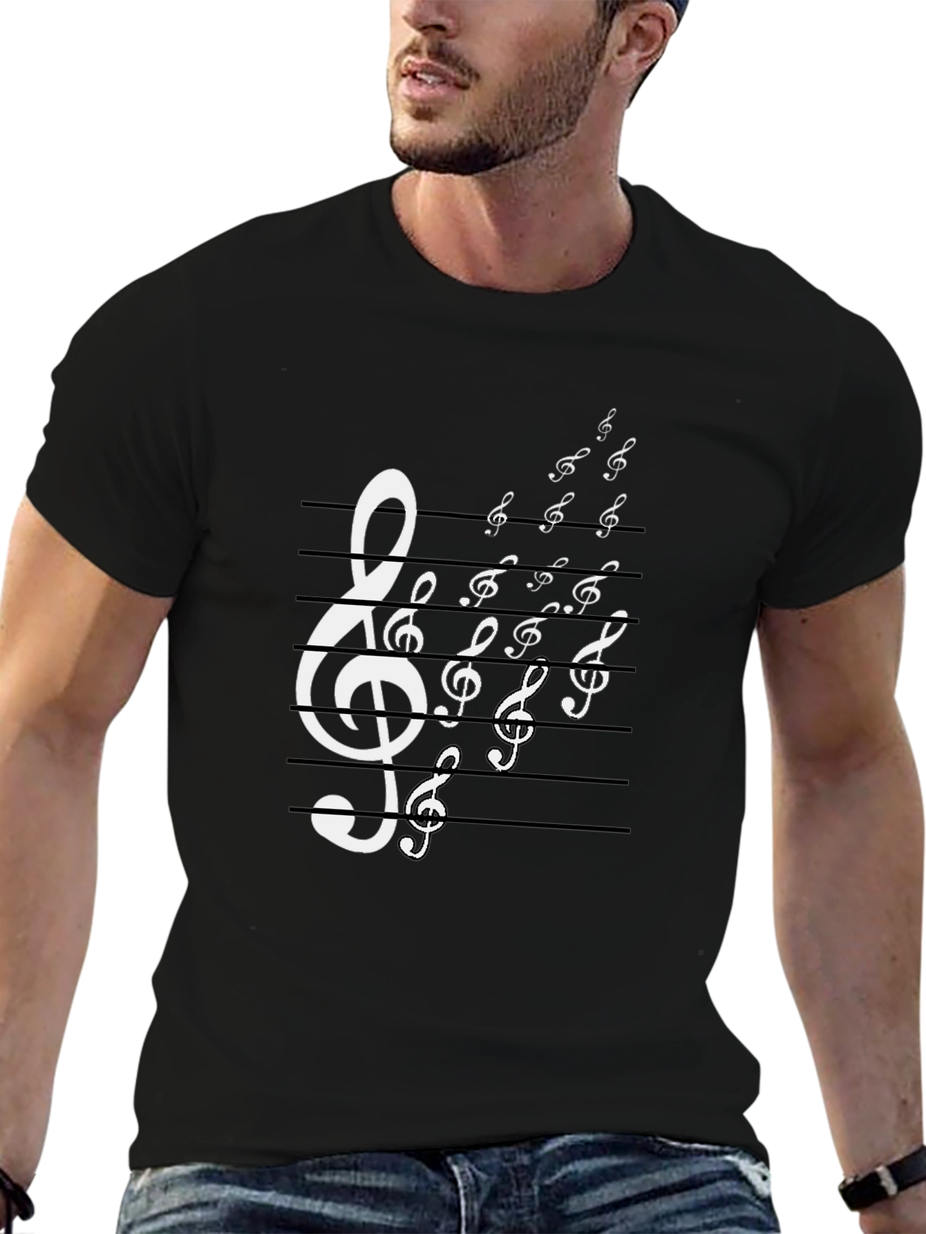 Musical Note T-Shirt - Black Cotton Graphic Tee