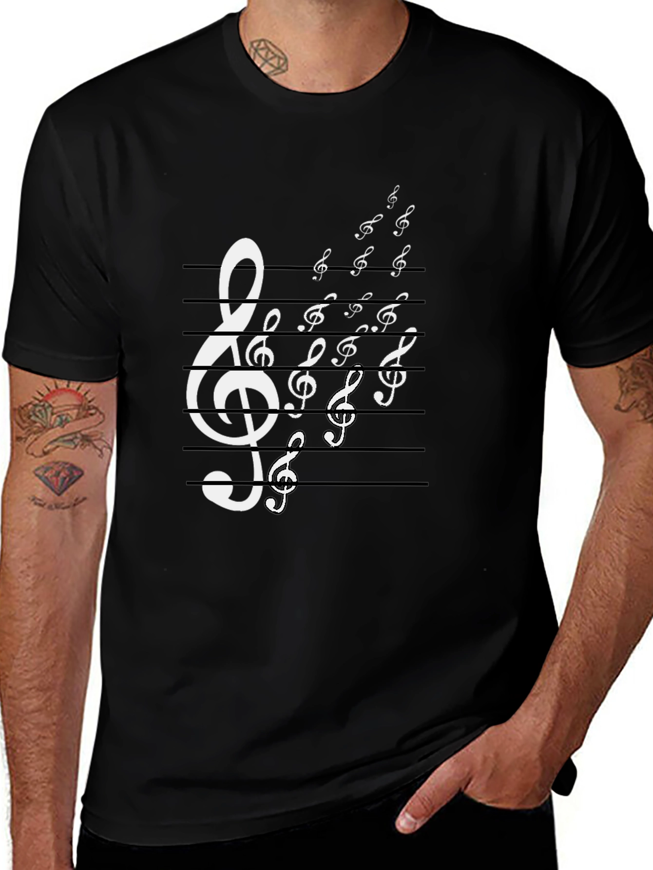 Musical Note T-Shirt - Black Cotton Graphic Tee
