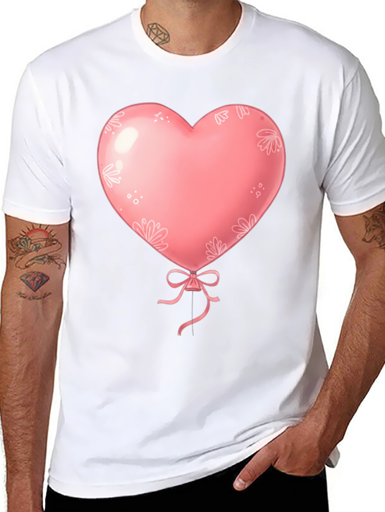 Heart Balloon Graphic Tee - Black Cotton Shirt