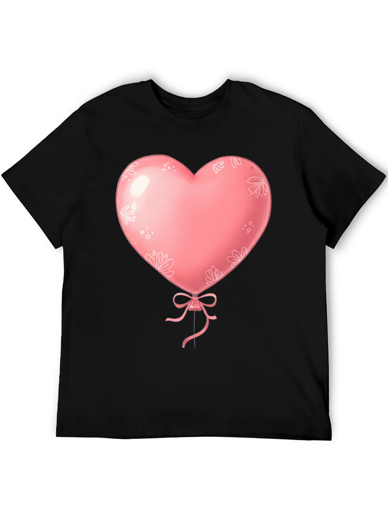 Heart Balloon Graphic Tee - Black Cotton Shirt