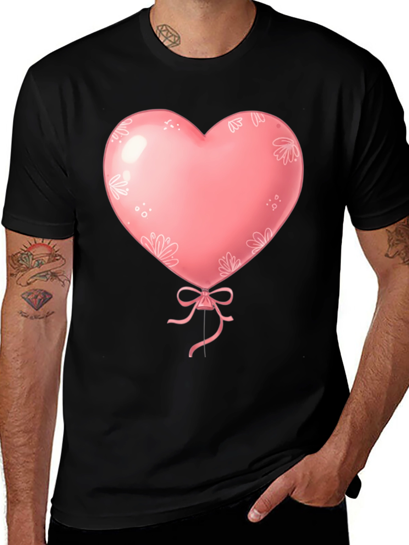 Heart Balloon Graphic Tee - Black Cotton Shirt