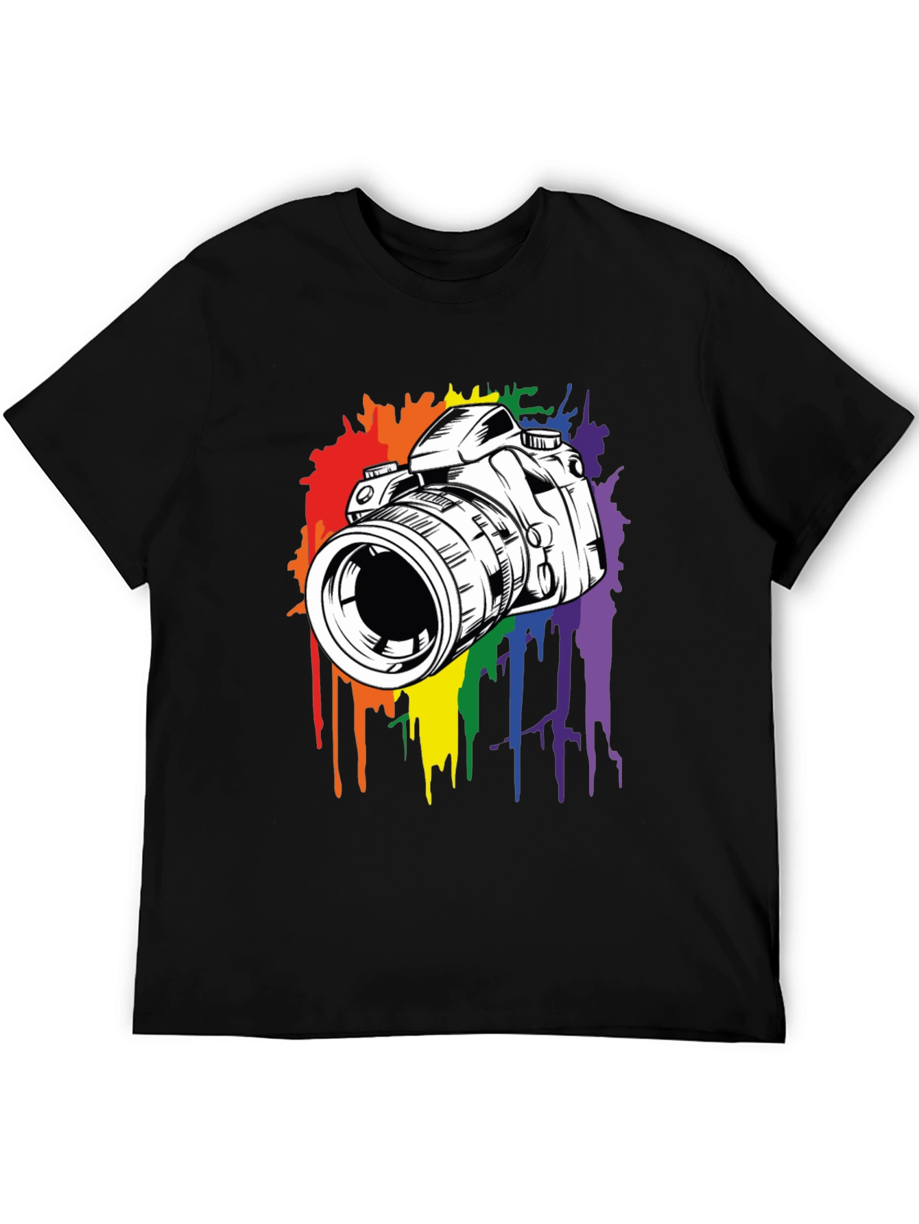 Rainbow Camera Graphic Black T-Shirt