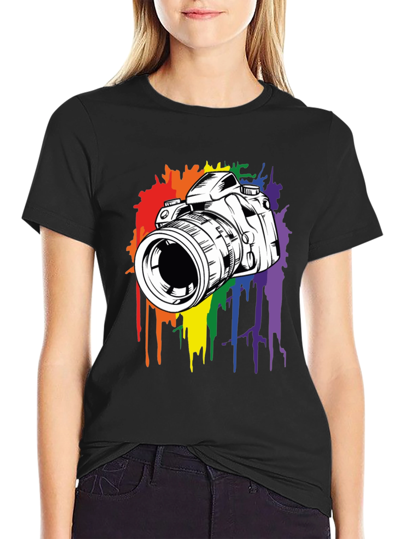 Rainbow Camera Graphic Black T-Shirt