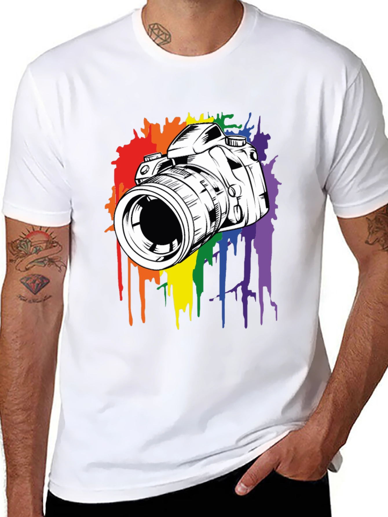 Rainbow Camera Graphic Black T-Shirt