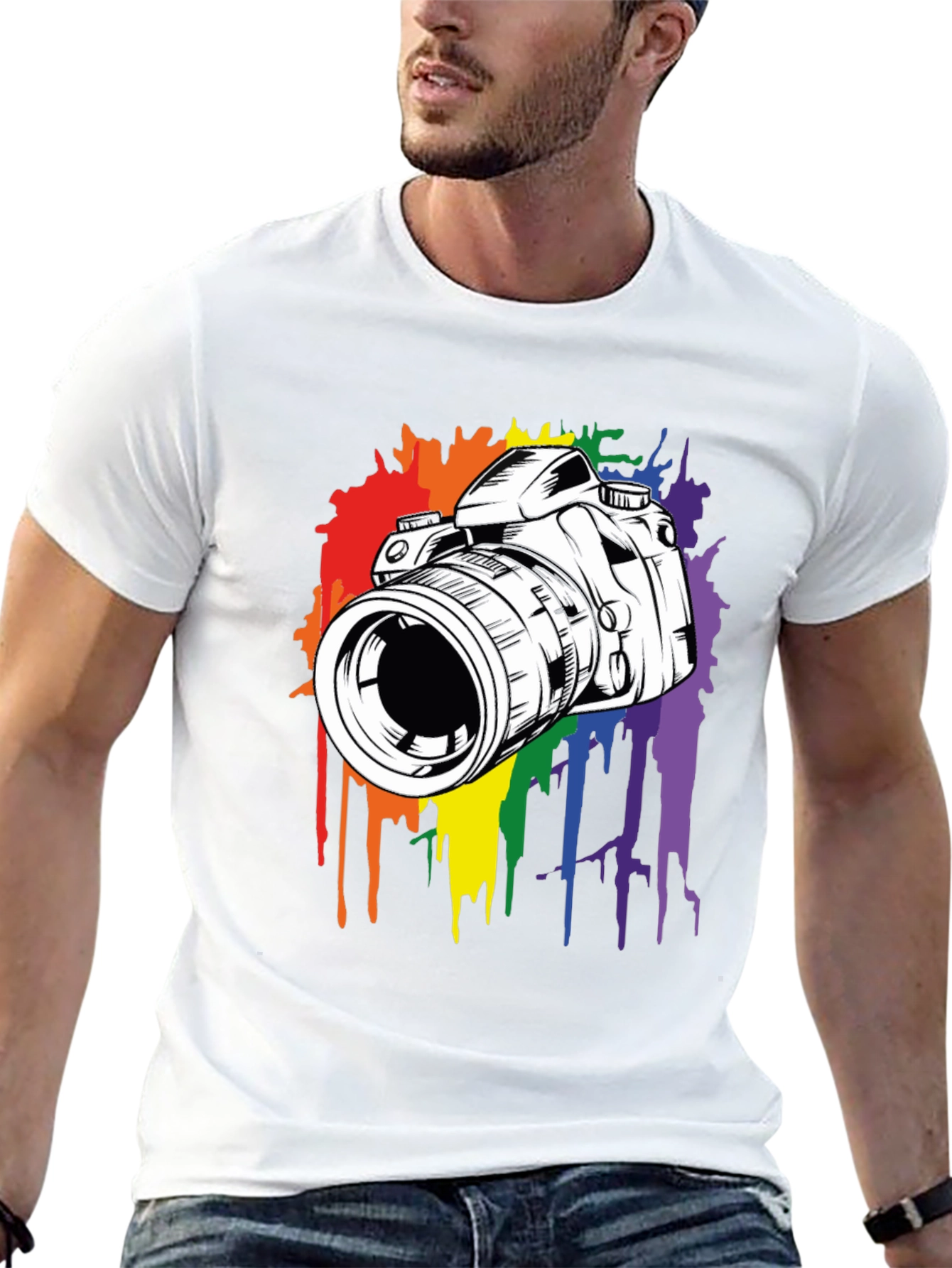 Rainbow Camera Graphic Black T-Shirt