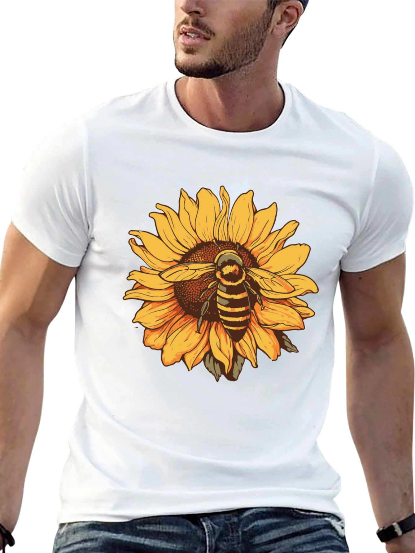 Sunflower & Bee Graphic Black T-Shirt
