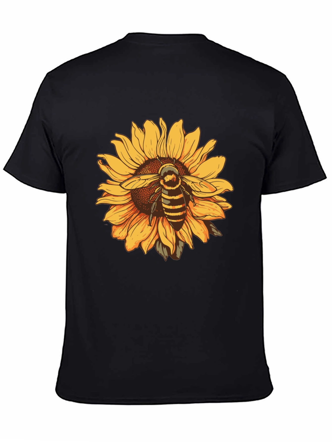 Sunflower & Bee Graphic Black T-Shirt