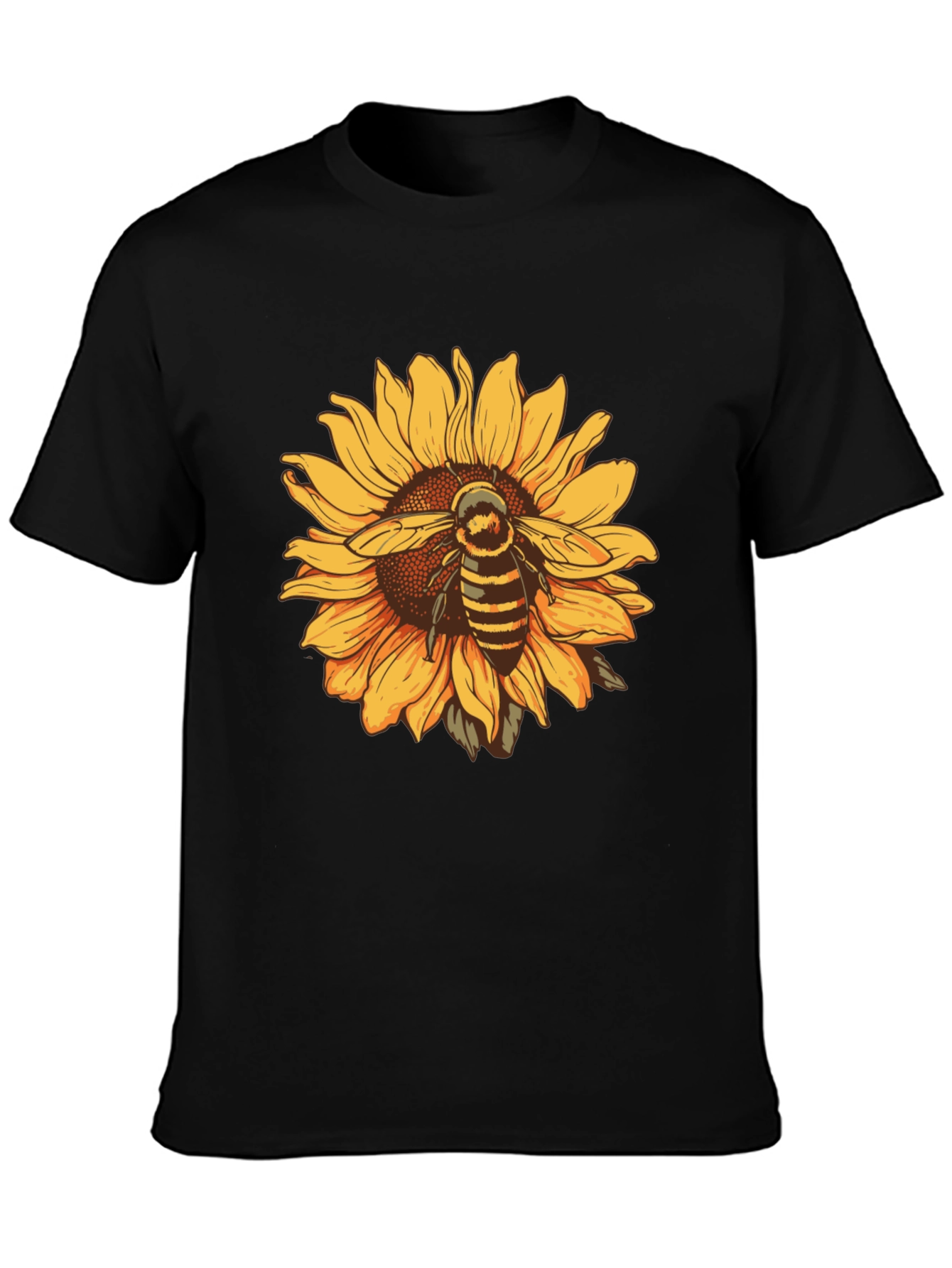 Sunflower & Bee Graphic Black T-Shirt