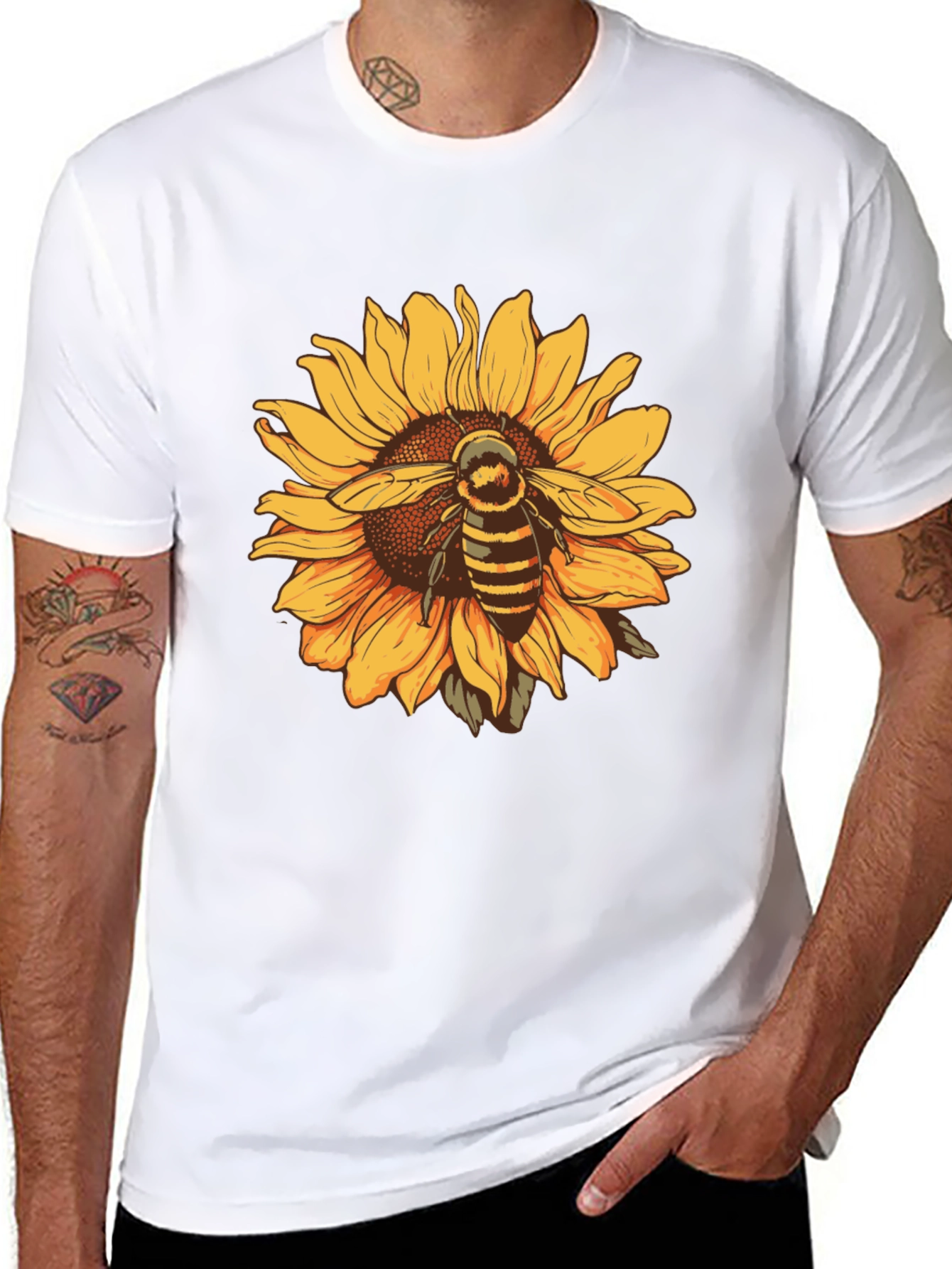 Sunflower & Bee Graphic Black T-Shirt