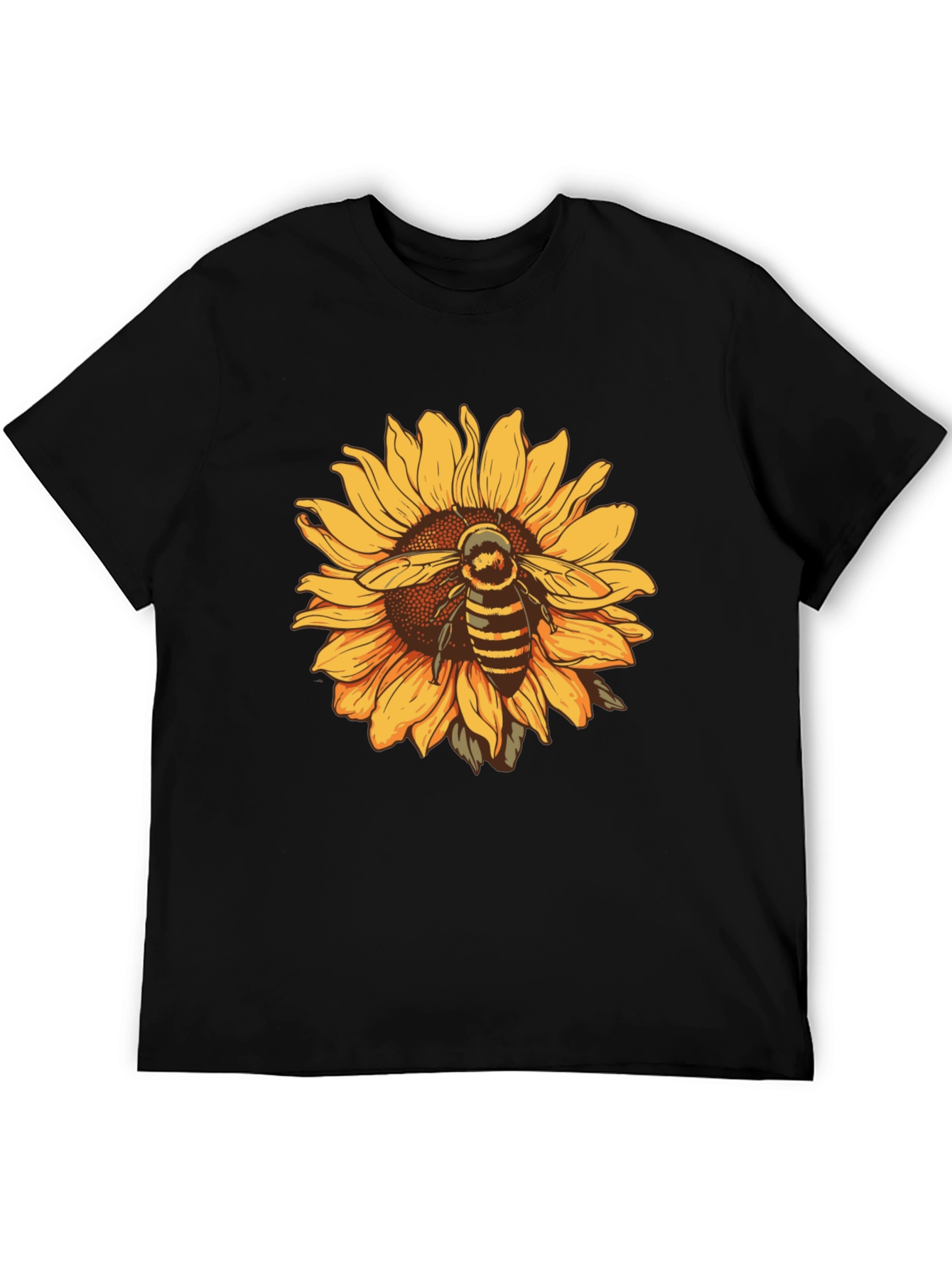 Sunflower & Bee Graphic Black T-Shirt