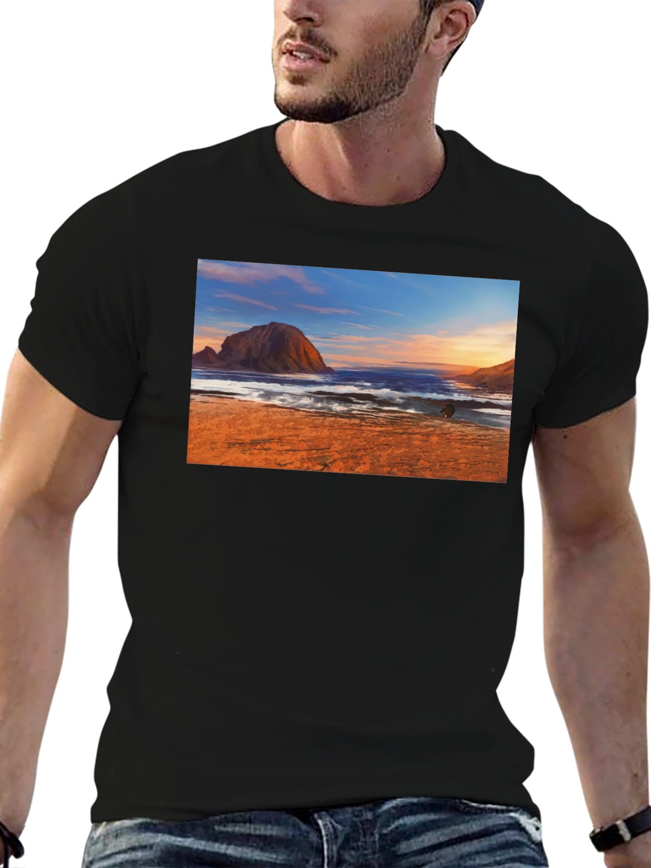 Beachscape Graphic Tee - Black Short Sleeve