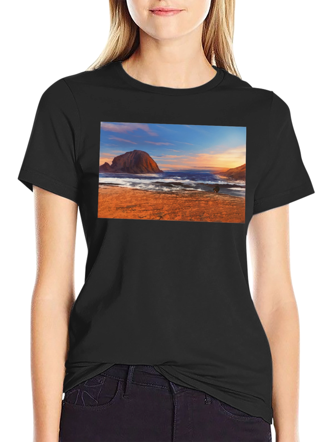 Beachscape Graphic Tee - Black Short Sleeve