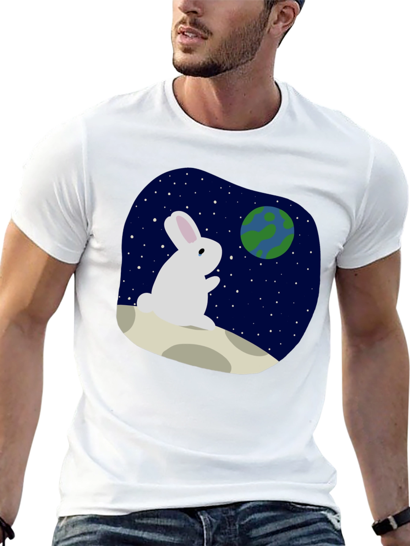 Rabbit on Moon T-Shirt - Space Lover Tee