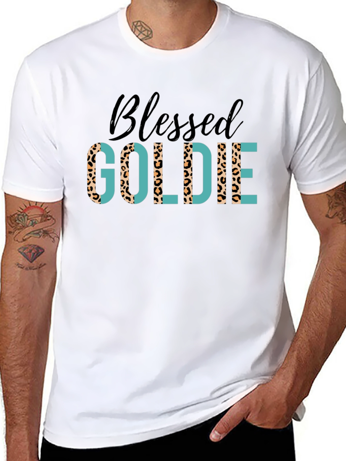 Blessed Goldie Tee - Leopard Print Design