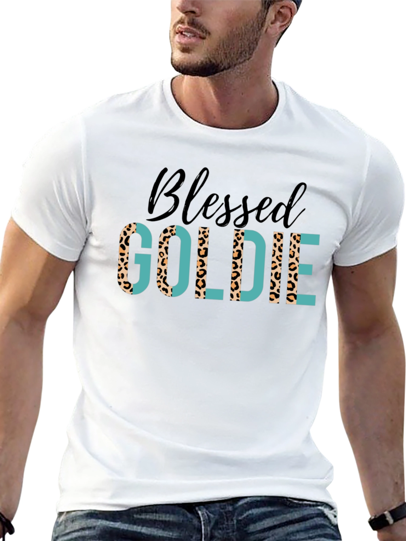 Blessed Goldie Tee - Leopard Print Design
