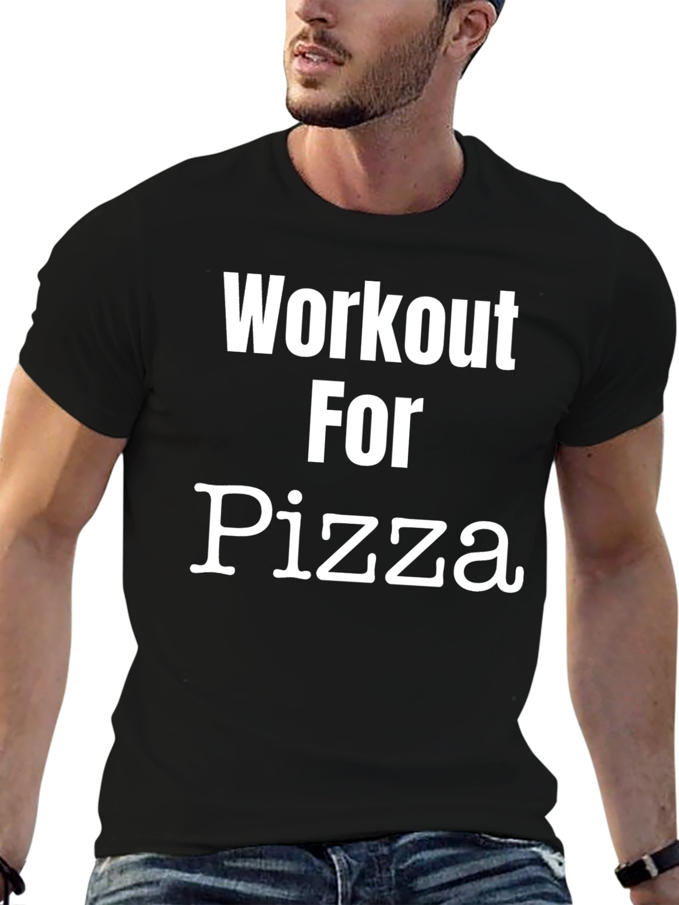 Workout For Pizza Black Graphic T-Shirt