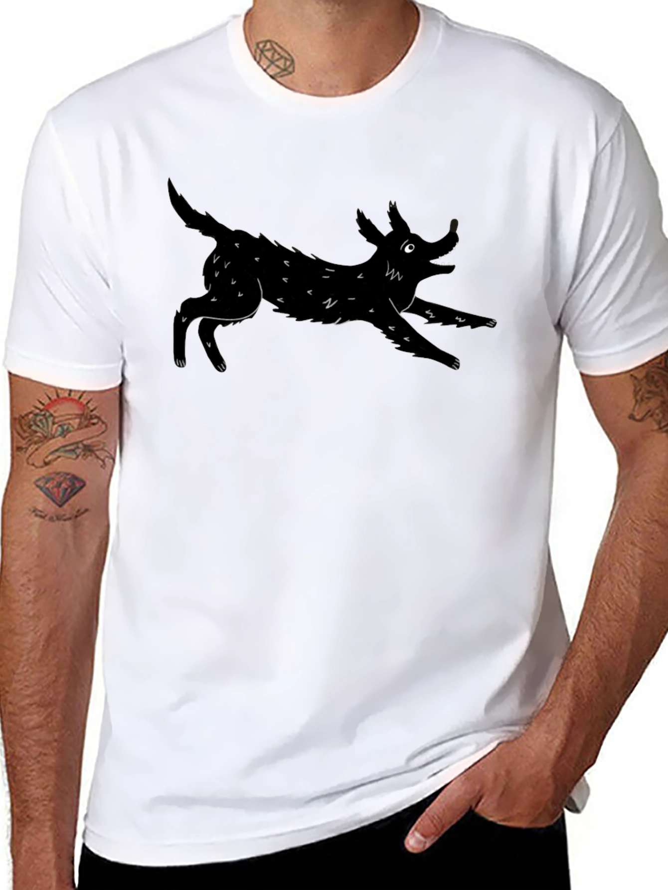 Mens Black T-Shirt with Dog Graphic