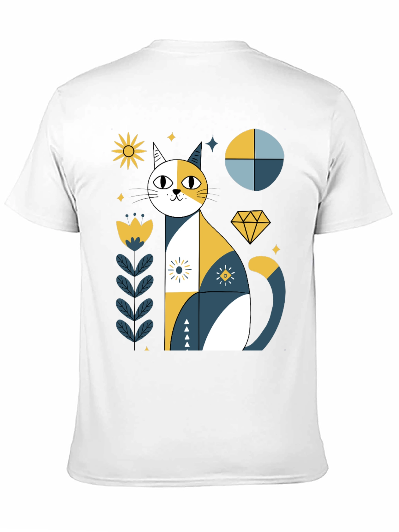 Geometric Cat Graphic Tee - Stylish Black T-Shirt