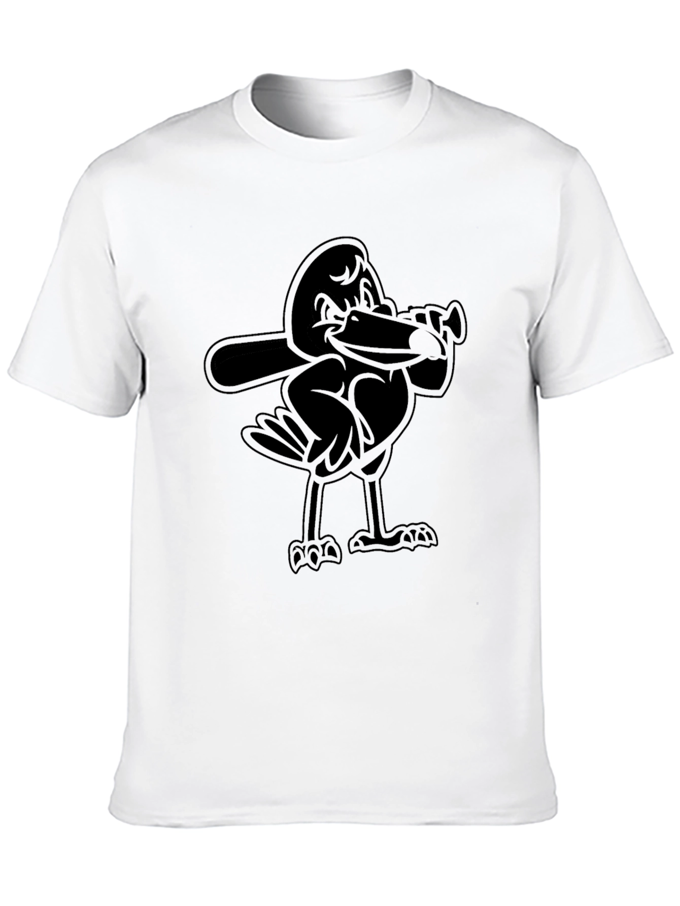 Cartoon Bird Baseball Player Black T-Shirt