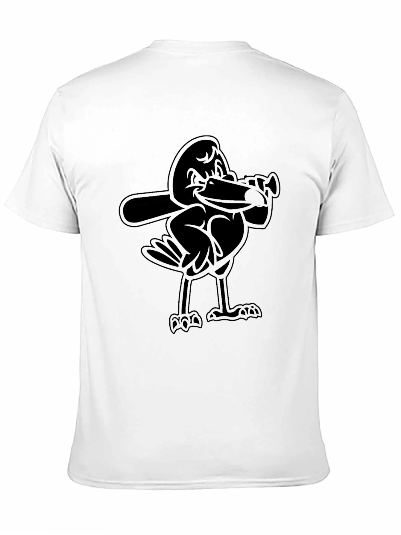 Cartoon Bird Baseball Player Black T-Shirt