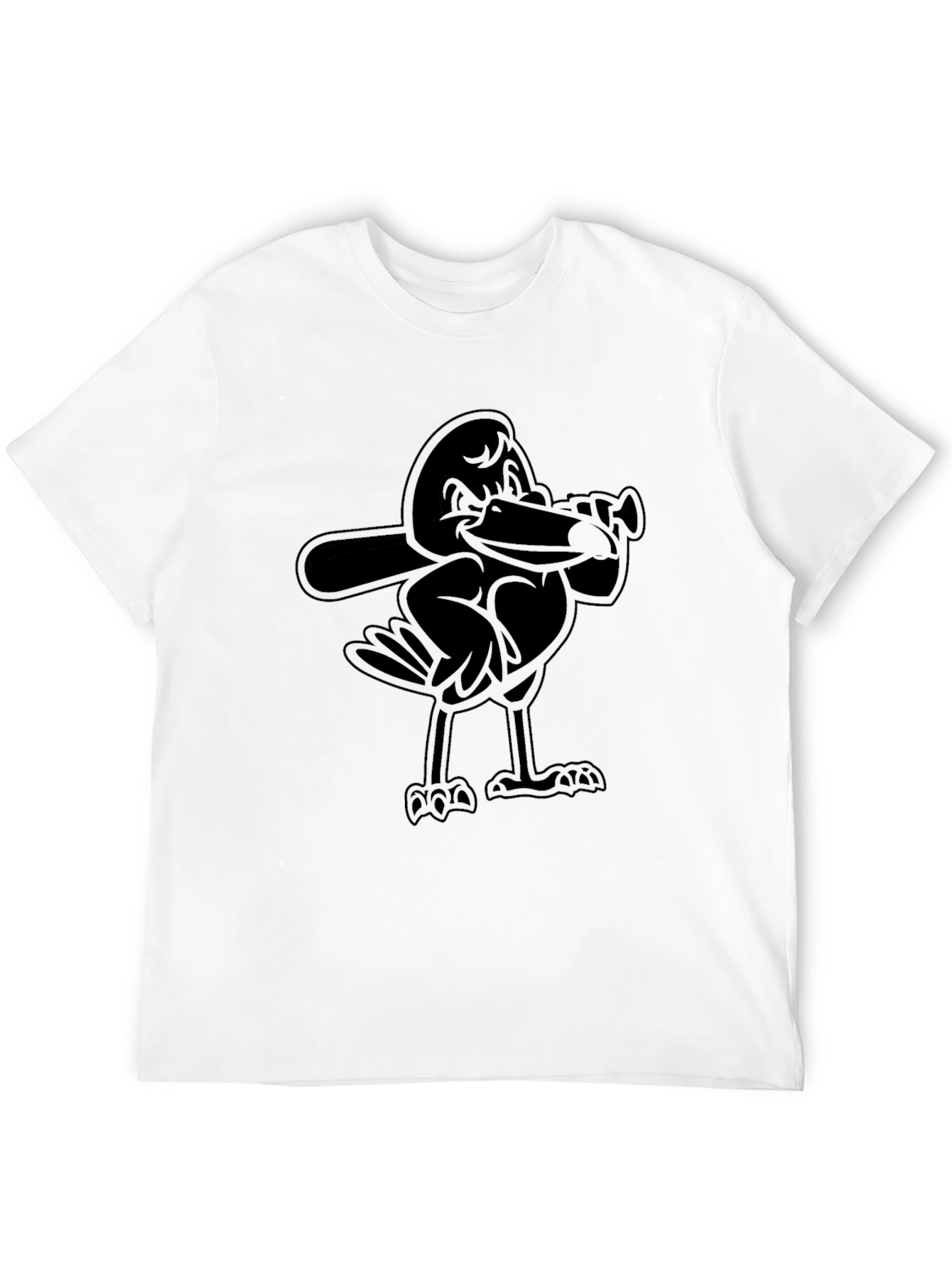 Cartoon Bird Baseball Player Black T-Shirt