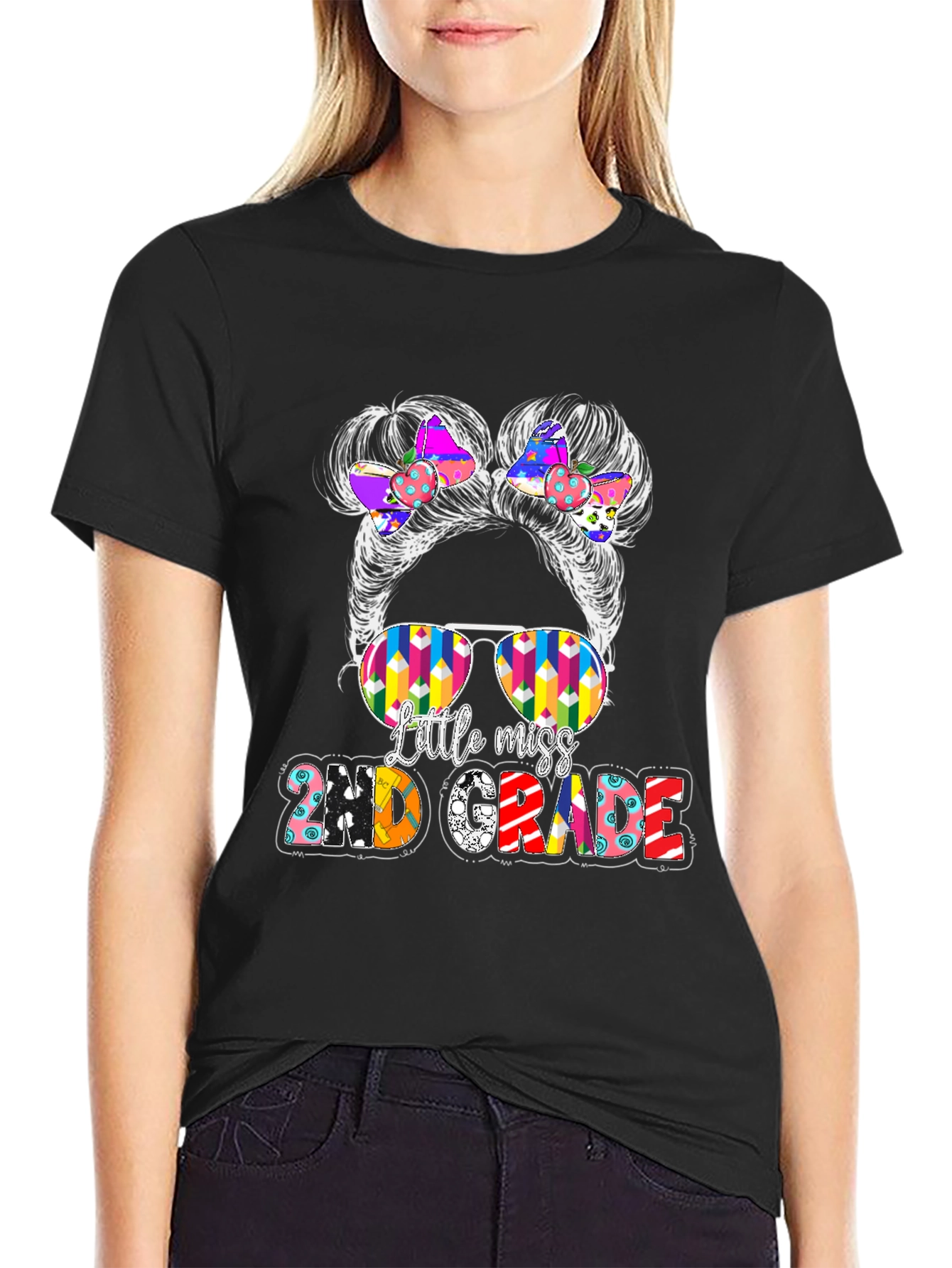 Little Miss 2nd Grade Messy Bun T-Shirt