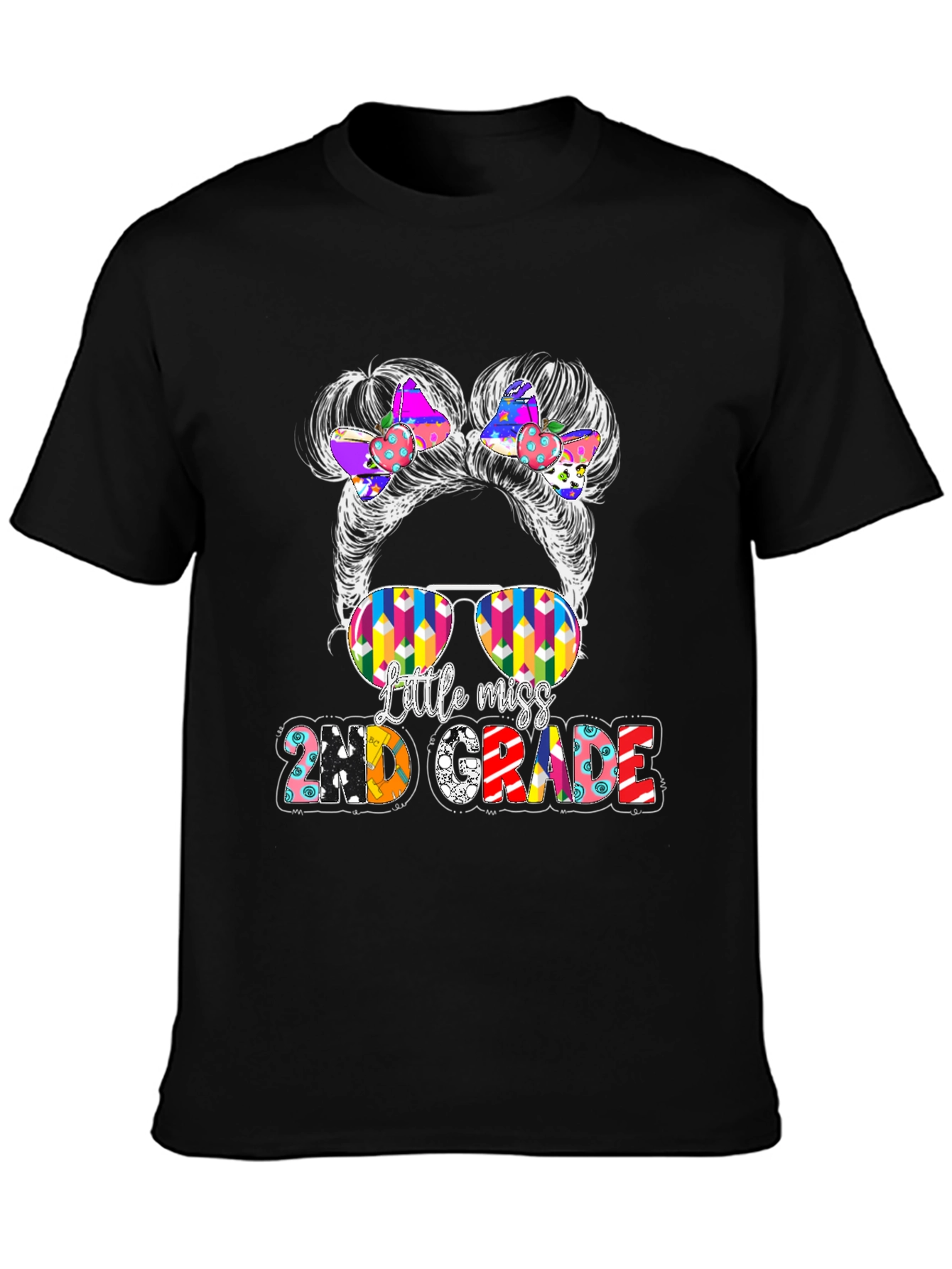 Little Miss 2nd Grade Messy Bun T-Shirt
