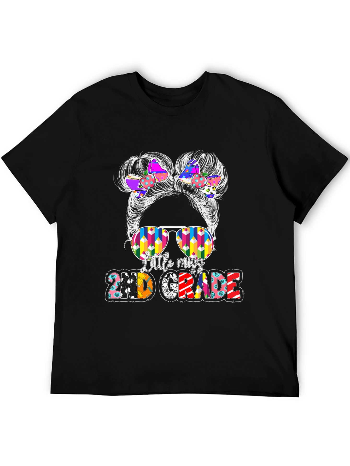 Little Miss 2nd Grade Messy Bun T-Shirt