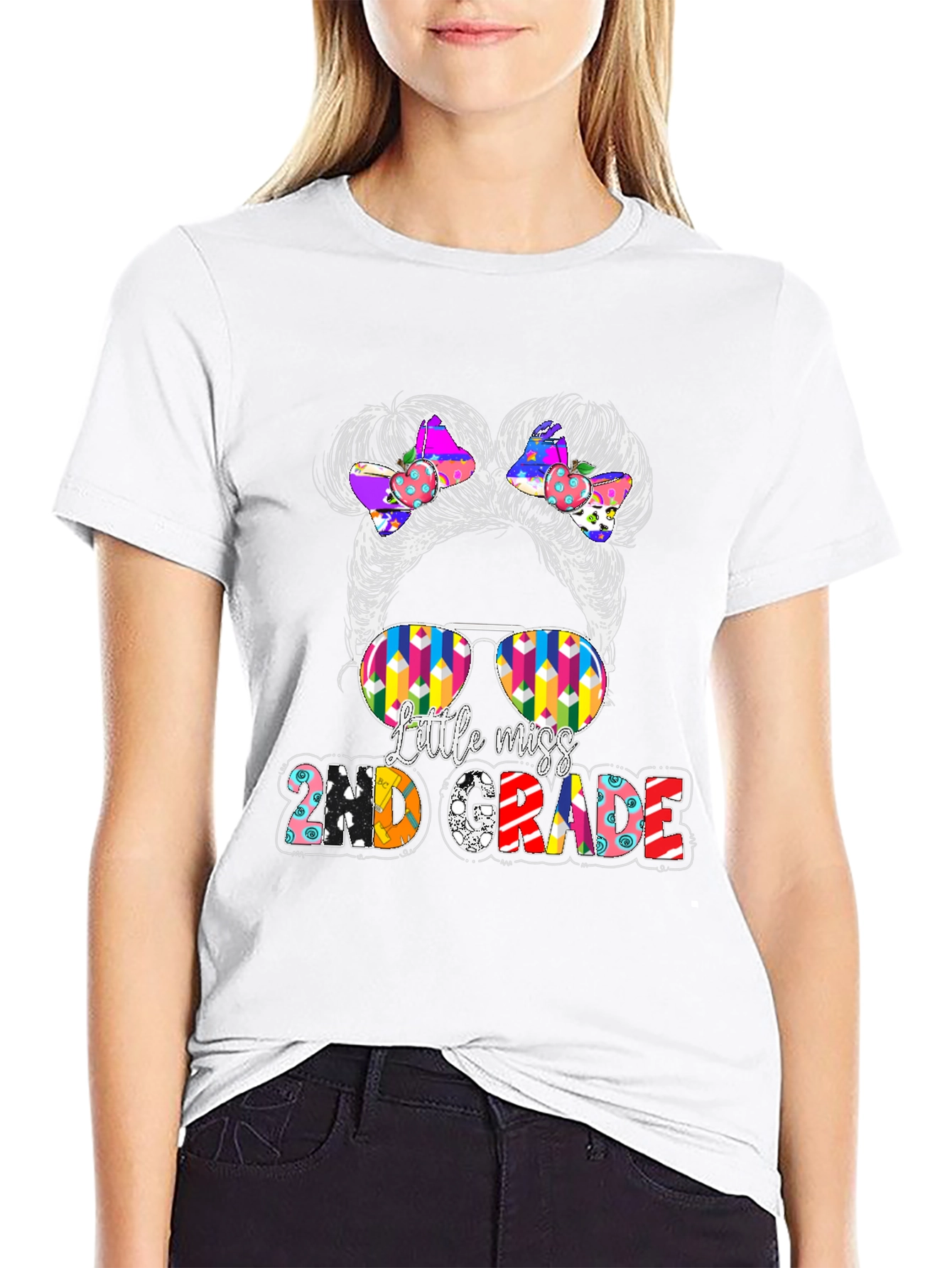 Little Miss 2nd Grade Messy Bun T-Shirt