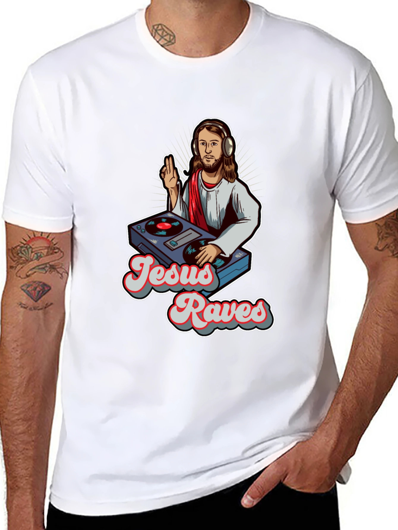 Jesus Raves Graphic Tee - Black Crewneck T-Shirt