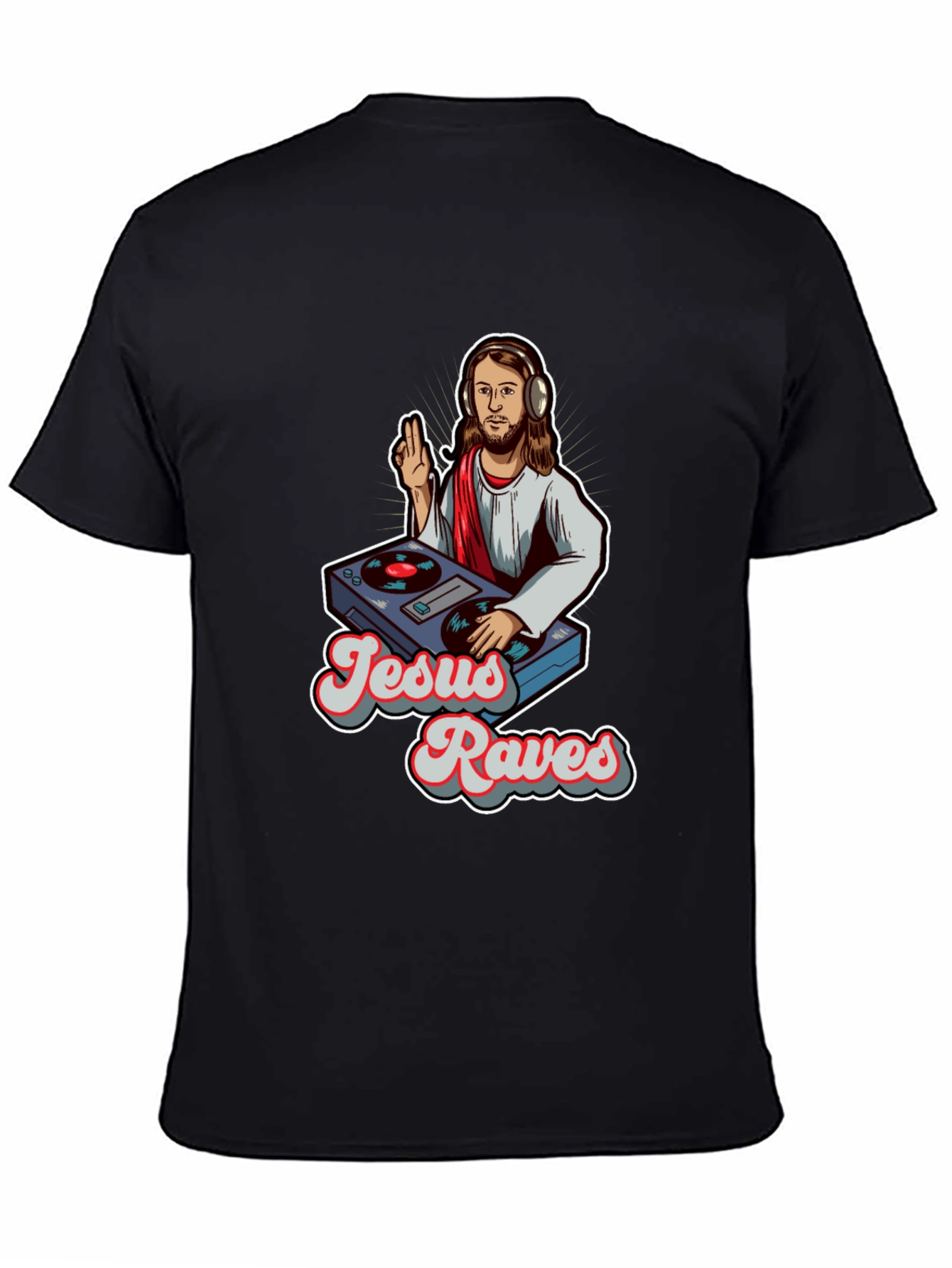 Jesus Raves Graphic Tee - Black Crewneck T-Shirt