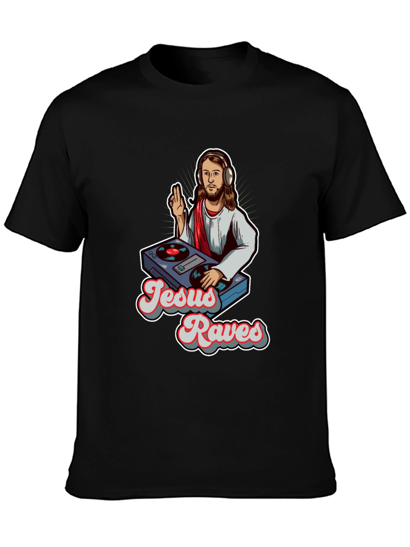 Jesus Raves Graphic Tee - Black Crewneck T-Shirt