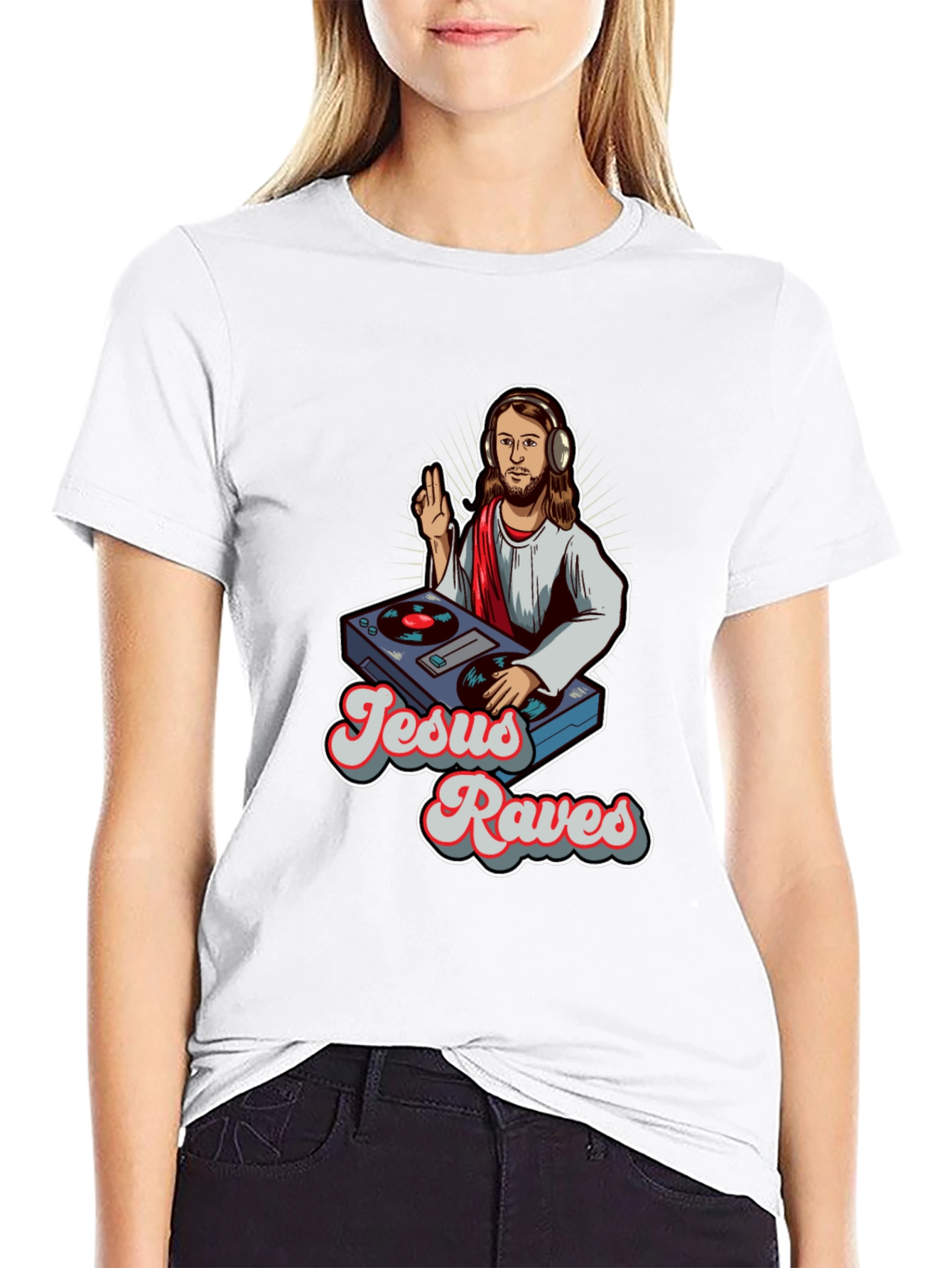 Jesus Raves Graphic Tee - Black Crewneck T-Shirt