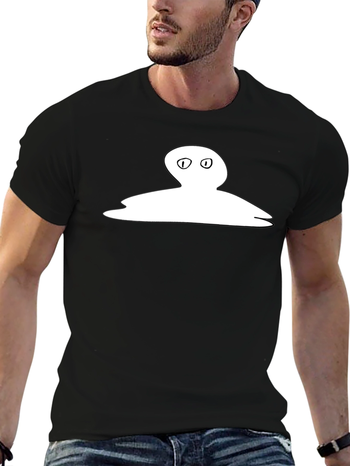 Mens Black Tee with Unique Ghost Graphic