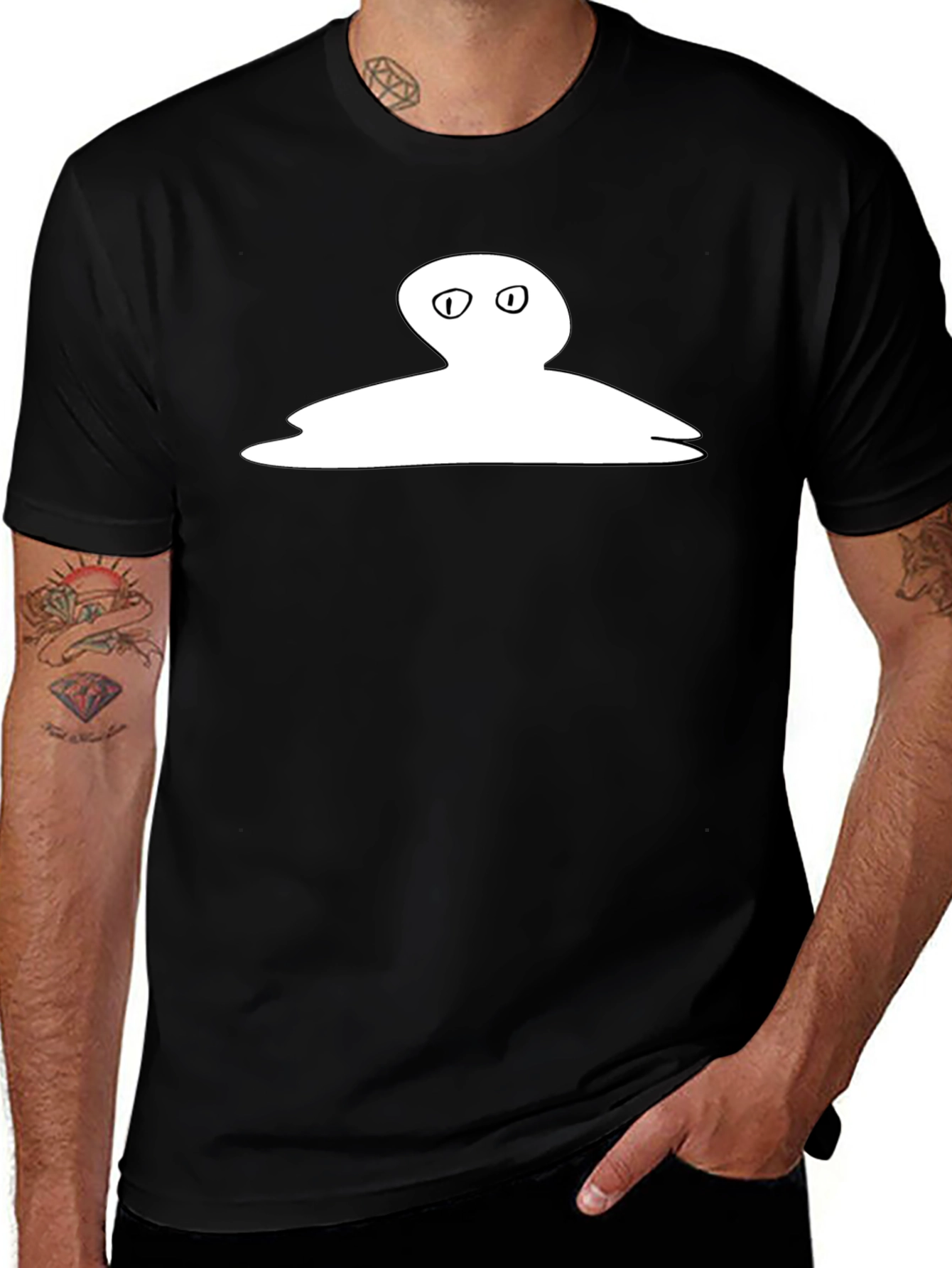 Mens Black Tee with Unique Ghost Graphic