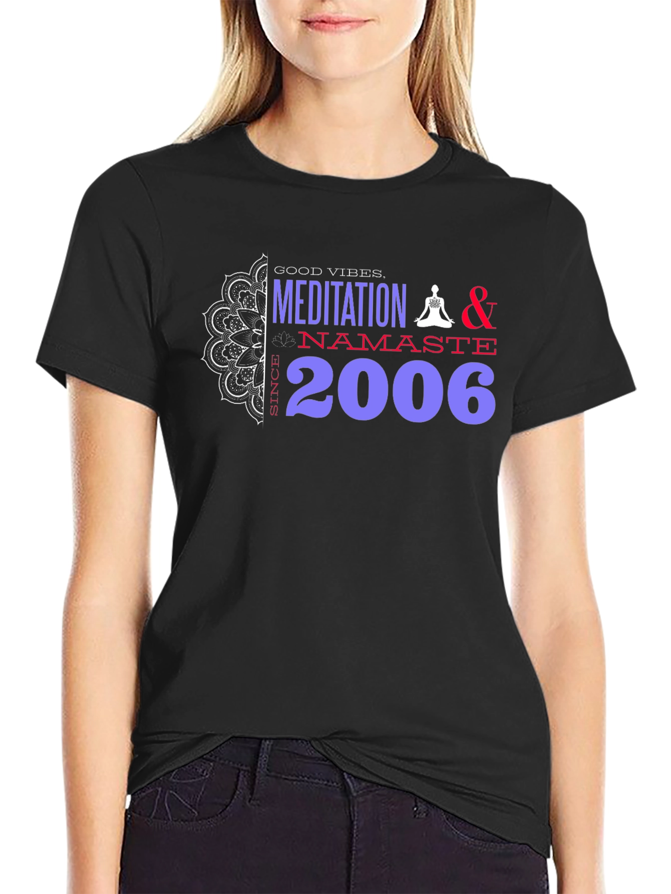 Meditation Namaste Good Vibes Black Tee