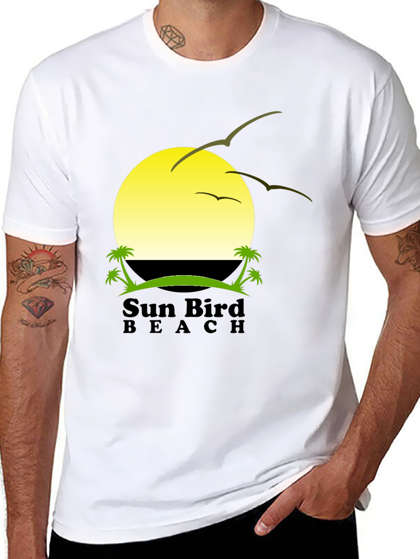 Sun Bird Beach Black Graphic T-Shirt