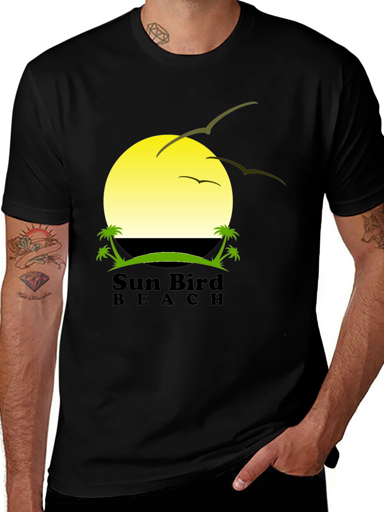 Sun Bird Beach Black Graphic T-Shirt
